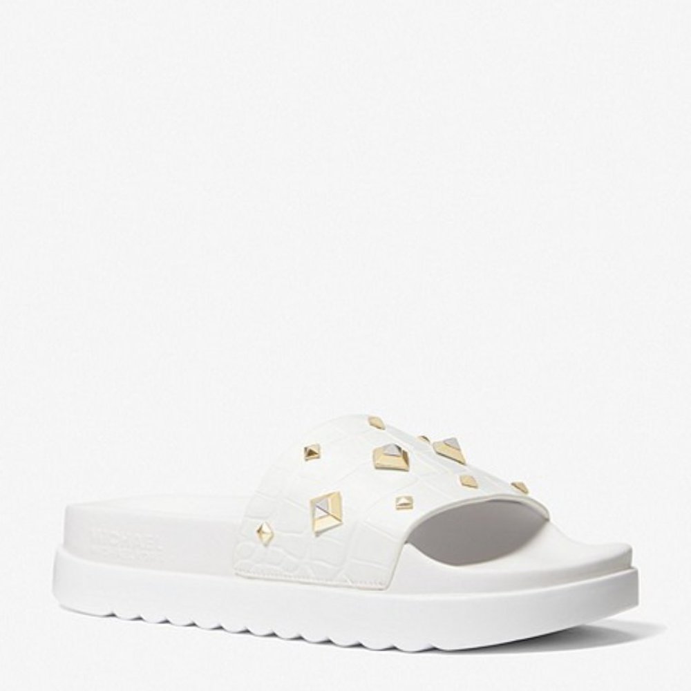 NEW MICHAEL Michael Kors Sizes 8, 9 Tyra Studded Crocodile Embossed Slide Sandal